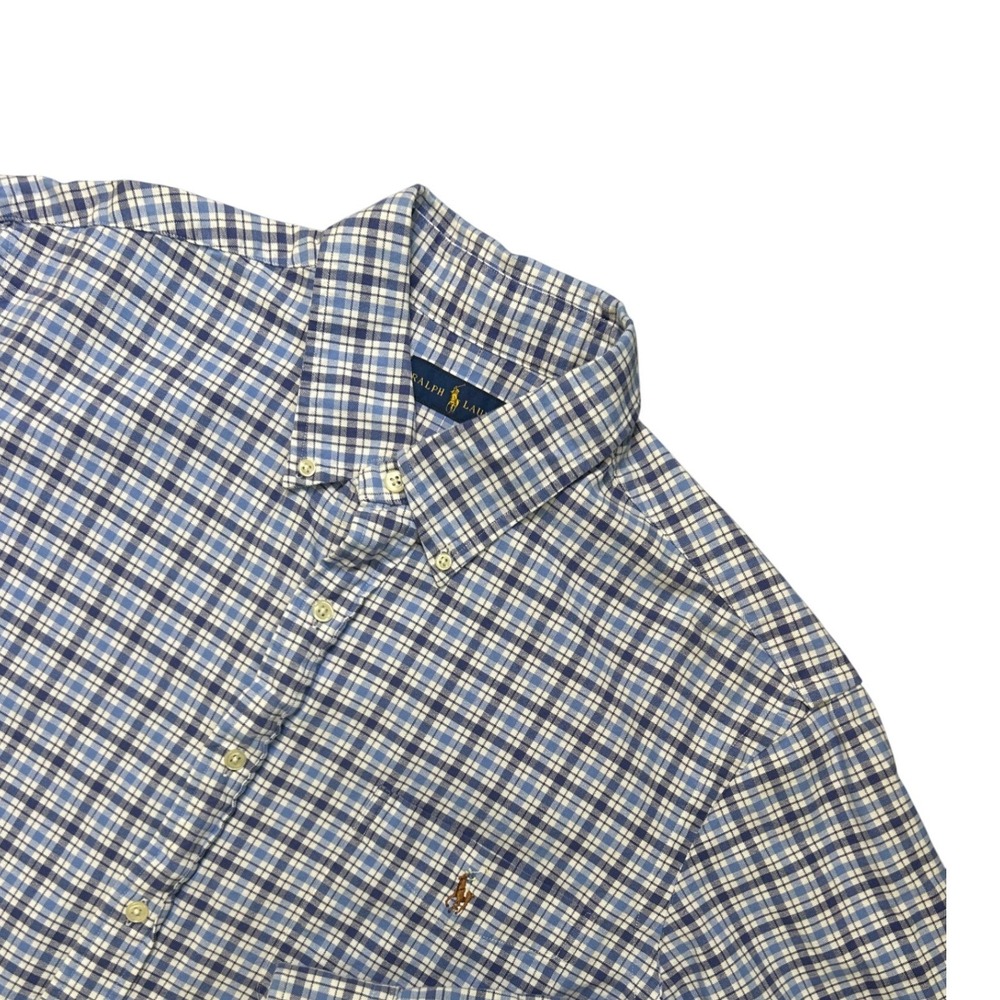 Polo Ralph Lauren Button Down Shirt Blue Plaid Mens XL Long Sleeve Pony Logo